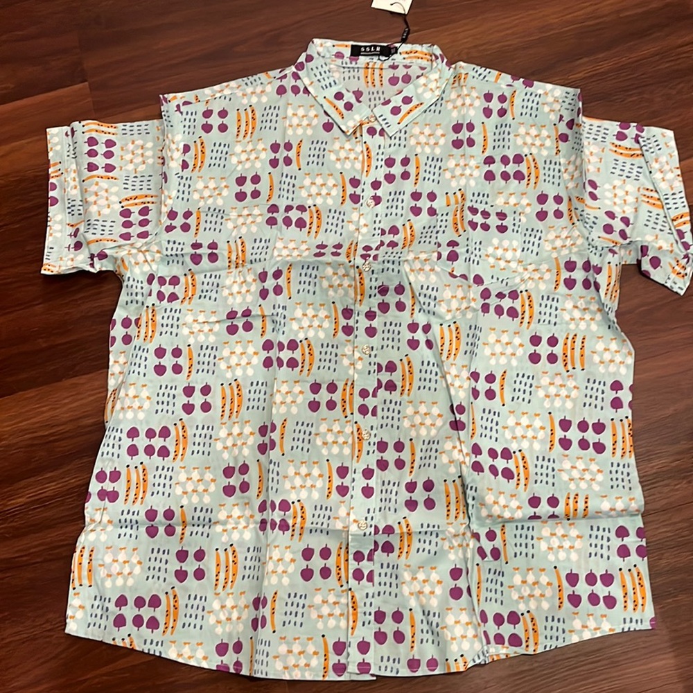 SSLR men’s collection, FUN shirt sleeve button up shirt, 3XL, new with tags